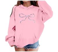 Oversized Hoodies For Girl Cute Bow Printed Hoodies Sweatshirts Pockets Long Sleeve Hoody Pullover Tops Classic School Kids Hooded Sweatshirt Leisure Time Outing Hoodie Pullovers Pink
