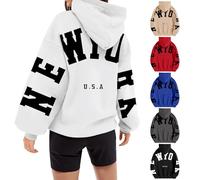 Oversized Hoodies for Women Vintage Aesthetic Hoodies Classic City Letters Printed Sweatshirt Retro Streetwear Pullover Tops Cozy Fall Winter Sweater