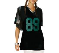 Oversized Jersey Shirts for Women Number Graphic T Shirt V Neck Half Sleeve Tees Y2k Streetwear (F-Black, L)