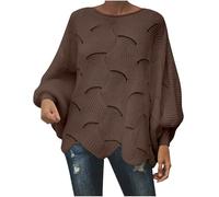 Oversized Jumper Women Baggy Knit Sweater Batwing Long Sleeve Top Fashion Loose Pullover Round Neck Jumper Solid Color Casual Sweatshirt Autumn Winter Women's Clohtes Coffee