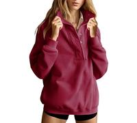 Oversized Jumper Women Half Buttons V Neck Sweatshirt Ladies Long Sleeve Fleece Pullover Tops Loose Fit Plain 2025 Trendy Y2K Clothes Teen Girl Fall Winter Sweater Stand Collar Oversized Sweatshirts
