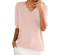 Oversized Jumper Women Short Sleeve V Neck Lightweight Sweater Outdoor Office Workout Shirts Soft Loose Fit Knitted T-Shirt Basic Pullover Solid Color Knitwear Women's Sleeveless Jumpers Pink