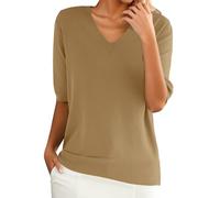 Oversized Jumper Women Short Sleeve V Neck Lightweight Sweater Outdoor Office Workout Shirts Soft Loose Fit Knitted T-Shirt Basic Pullover Solid Color Knitwear Christmas Jumpers Gold