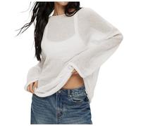 Oversized Jumper Women, Women's Oversized Summer Knit Top Long Sleeve Sheer Mesh Loose Fit Beach Pullover Sweater Shirt