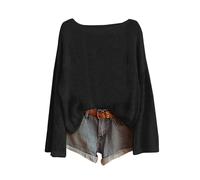 Oversized Jumpers for Women UK Ladies Vintage Boho Floral Crochet Sweater Oversized Boat Neck Long Sleeve Pullover Tops Lightweight Ribbed Knit Bohemia Blouse Black-Solid Crew Neck Jumper Women S