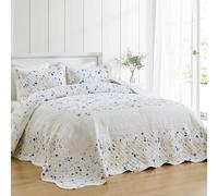 Oversized King Bedspreads 128x120 Extra Wide - California King Quilt Sets, Lightweight Thin Comforter, 3-Piece Classic Blue Floral Reversible Coverlet with Scalloped Edge, 100% Cotton, Cal King