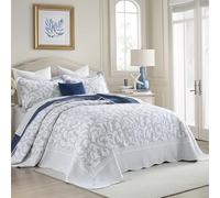 Oversized King Bedspreads 128x120 Extra Wide - California King Quilt Sets Oversized, 3-Piece Vintage Vine Embroidery Scalloped Edge Lightweight Bedspreads Coverlet Set, Cal King, Navy Blue/White