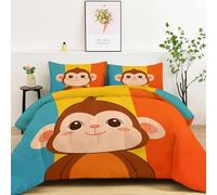 Oversized King Coverless Duvet Set - 220 x 240 cm Comfortable Reversible Bedding Set, Animal Monkey Colour Blocks Cartoon Warm Duvet Set (1x Quilt, 2x Pillow Cases) Ultra-Soft Microfiber Bedding
