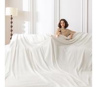 Oversized King Fleece Blanket 120x120 Inches, Seamless Soft Cozy 3D Jacquard Flannel Blanket 10'x10' Extra Large for Bed, Sofa, Couch, Travel & Camping, California King Throw,Ivory Leaf