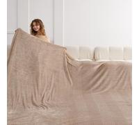 Oversized King Fleece Blanket 120x138 Inches, Seamless Soft Cozy 3D Jacquard Flannel Blanket 10'x11.5' Extra Large for Bed, Sofa, Couch, Travel & Camping, California King Throw, Light Camel - Wave