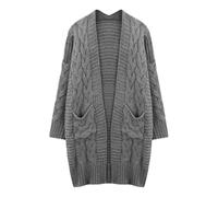 Oversized Knitted Jumper Women Solid Color Womens Sweater Loose Mid Length Twisted Rope Knit Cardigan Cardigans Long Sleeve Cozy Soft Comfortable Relaxed Daily Wear,Grey/L