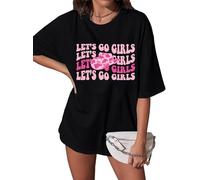 Oversized Let's Go Girls Shirts Women Western Cowgirls T-Shirt Cowboy Hat Boots Tee Bridal Bacheloreette Party Top, Black, XL