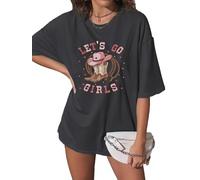 Oversized Let's Go Girls Shirts Women Western Cowgirls T-Shirt Cowboy Hat Boots Tee Bridal Bacheloreette Party Top, Dark Grey, S