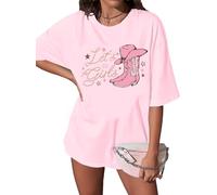 Oversized Let's Go Girls Shirts Women Western Cowgirls T-Shirt Cowboy Hat Boots Tee Bridal Bacheloreette Party Top, Pink, S