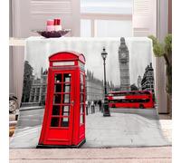 Oversized London Big Ben Telephone Booth Fleece Blanket for Master Bed Settee, 200x220 cm Grey Flannel Throw Blanket, Warm Breathable Large Bedding for Living Room and Sofa Lounge.