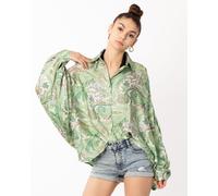 Oversized Long Sleeve Shirt In Green Paisley Scarf Print CY Green One Size
