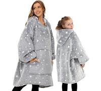 Oversized Luminous Hoodie Blanket for Adult & Kids, Wearable Hooded Blanket with Front Pocket, Family Matching