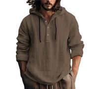 Oversized Men Cotton Hemp Hoodies Button Down Collar Pullover Hoodie Lightweight Loose Casual Shirts Plain Breathable Summer Beach Shirts Solid Color Tops for Running Gym Training