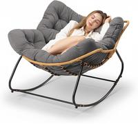 Oversized Metal Rocking Chairs for Adults - Comfy Outdoor Egg Lounge Chairs with Thick Cushions Modern Design for Patio & Garden Indoor/Outdoor Use (Black Small)
