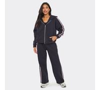 Oversized Mid Rise Contrast Stripe Straight Leg Joggers In Dark Navy, Women's Size UK 10