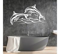 Oversized Minimalist Abstract Metal Wall Art, Oversized Home Wall Decor,Dolphin Sunset,Dolphin,Coastal,Dolphin Theme Beach,Ocean,For Living Room, Wall Hanging (59"x33" | 150x83cm, White)