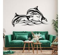 Oversized Minimalist Abstract Metal Wall Art, Oversized Home Wall Decor,Dolphin Sunset,Dolphin,Coastal,Dolphin Theme Beach,Ocean,For Living Room, Wall Hanging (59"x33" | 150x83cm, Black)