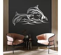 Oversized Minimalist Abstract Metal Wall Art, Oversized Home Wall Decor,Dolphin Sunset,Dolphin,Coastal,Dolphin Theme Beach,Ocean,For Living Room, Wall Hanging (24"x13" | 60x33cm, Silver)