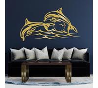 Oversized Minimalist Abstract Metal Wall Art, Oversized Home Wall Decor,Dolphin Sunset,Dolphin,Coastal,Dolphin Theme Beach,Ocean,For Living Room, Wall Hanging (59"x33" | 150x83cm, Gold)