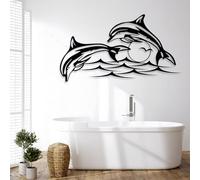 Oversized Minimalist Abstract Metal Wall Art, Oversized Home Wall Decor,Dolphin Sunset,Dolphin,Coastal,Dolphin Theme Beach,Ocean,For Living Room, Wall Hanging (43"x24" | 110x61cm, Black)