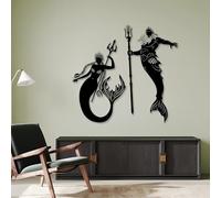 Oversized Minimalist Abstract Metal Wall Art, Oversized Home Wall Decor, Mermaid Queen,Merman King,Coastal Artwork for Walls, Ocean Themed Party ations, Nursery,Living Room Bedroom (Black,