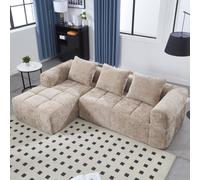 Oversized Modular L-Shaped Sofa with Deep-Seated Sleeper Design, Plush Sectional Sofa with Hidden Side Pockets, 250L x 158W x 60H cm, Khaki Aosom UK