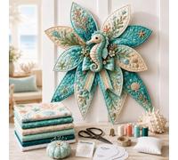 Oversized Ocean Animal Quilted Bow Sewing Kit,Animal Patch Fabric Door Wreath Craft,Patchwork Pattern Handmade Fabric Craft for Adults,3D Door Wreath Hanging Decor,Wall Porch Window Decor，#E