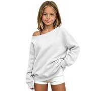 Oversized One Shoulder Sweatshirt for Girls Off the Shoulder Pollover | Kids Long Sleeve Plain Loose Fit Oberteil Y2k Streetwear Sport Top Teenagers Cute Casual Soft Cotton Coat