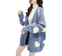 Oversized Open Front Lightweight Casual Loose Drape Cardigans Knit Coat Women Knitting Cardigan Coat Cute Sheep Buttons Front with Pocket Loose Sweater Casual Jackets Womens Plus (Blue, One Size)