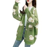 Oversized Open Front Lightweight Casual Loose Drape Cardigans Knit Coat Women Knitting Cardigan Coat Cute Sheep Buttons Front with Pocket Loose Sweater Casual Jackets Womens Plus (Green, One Size)