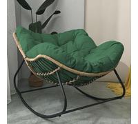 Oversized Outdoor Rocking Chair - Comfy Stainless Steel Egg Chair with Green Velvet Cushion & Metal Legs - Cozy Patio Armchair for Relaxation