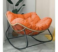 Oversized Outdoor Rocking Chair - Stainless Steel Frame with Plush Green Velvet Cushion Stylish Egg Shape Comfortable Metal Armchair for Patio & Garden