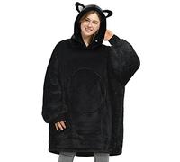 Oversized Panda Sherpa Hoodie Blanket, Fluffy Warm Cosy Blanket With Sleeves And Hood, Wearable Blanket To Put On As A Gift Idea For Women Men Children, Black Cat