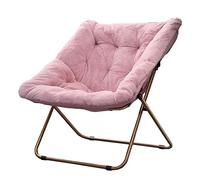 Oversized Pink Faux Fur Saucer Chair for Adults - Soft Folding Accent Lounge Chair with Metal Frame, Ideal for Bedroom, Living Room, Dorms, Garden & Courtyard