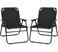 Oversized Portable Beach Chair 2 Pieces High Back Folding Camping Chairs with Wooden Armrests Lightweight and Foldable for Outdoor Use
