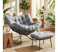 Oversized Rattan Egg Rocking Chair Set with Footrest Weatherproof Thick Removable Cushs Max Load 150kg Perfect Loun Chair for Garden Balcony or Living Room