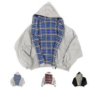 Oversized Reversible Hoodie Women Men, Oversized Plaid Zipper Pullover, Comfy Plaid Preppy Hoodie Streetwear