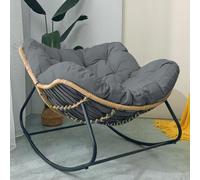 Oversized Rocking Chair with Green Velvet Cushion - Stainless Steel Egg Chair for Adults & Kids Perfect for Garden Living Room Bedroom Terrace - Rattan Accents (Dark Gray Large)