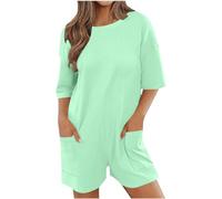 Oversized Rompers for Womens UK Solid Casual Short Jumpsuits Short Sleeve Crew Neck Baggy T-Shirt Romper with Pockets Athletic Workout Onesie Ladies Summer Trendy Short Overalls