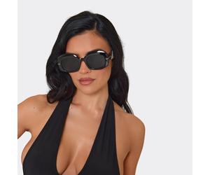 Oversized Round Shaped Gold Trim Detail Thick Framed Sunglasses In Black, Women's Size UK 0
