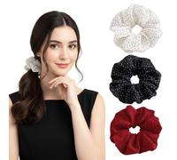 Oversized Scrunchies for Women, Jumbo Chiffon Scrunchy, Extra Fluffy Giant Ponytail Holder for Sleeping, Large No-Damage Hair Ties for Daily, Travel - 3 Pcs, Polka Dot
