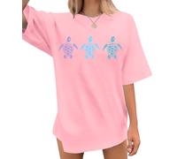 Oversized Sea Turtle Shirt for Women Hawaiian Tshirt Vacation Beach Tee Summer Short Sleeve Clothes, Pink1, S