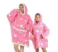 Oversized Sherpa Hoodie Fluffy Fleece Soft Warm Comfortable Blanket Sweatshirt Hooded Blanket with Big Front Pocket for Women and Men Rainbow Unicorn