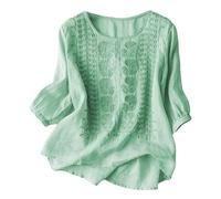 Oversized Shirt Women's T-Shirt with Floral Embroidery on the Neck, Casual Summer Top for Everyday Holiday with Pure Colour Design Lingerie Leopard Print, Mint Green, L