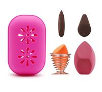 Oversized Silicone Makeup Sponge Travel Case Large Makeup Sponge Storage Case Complete Beauty Blender Kit with 4 Multiple Cosmetic Blending Sponges and Spring Dryer for Travel Daily Makeup (Pink Bag)